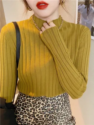 Women's ribbed half turtleneck bottoming sweater