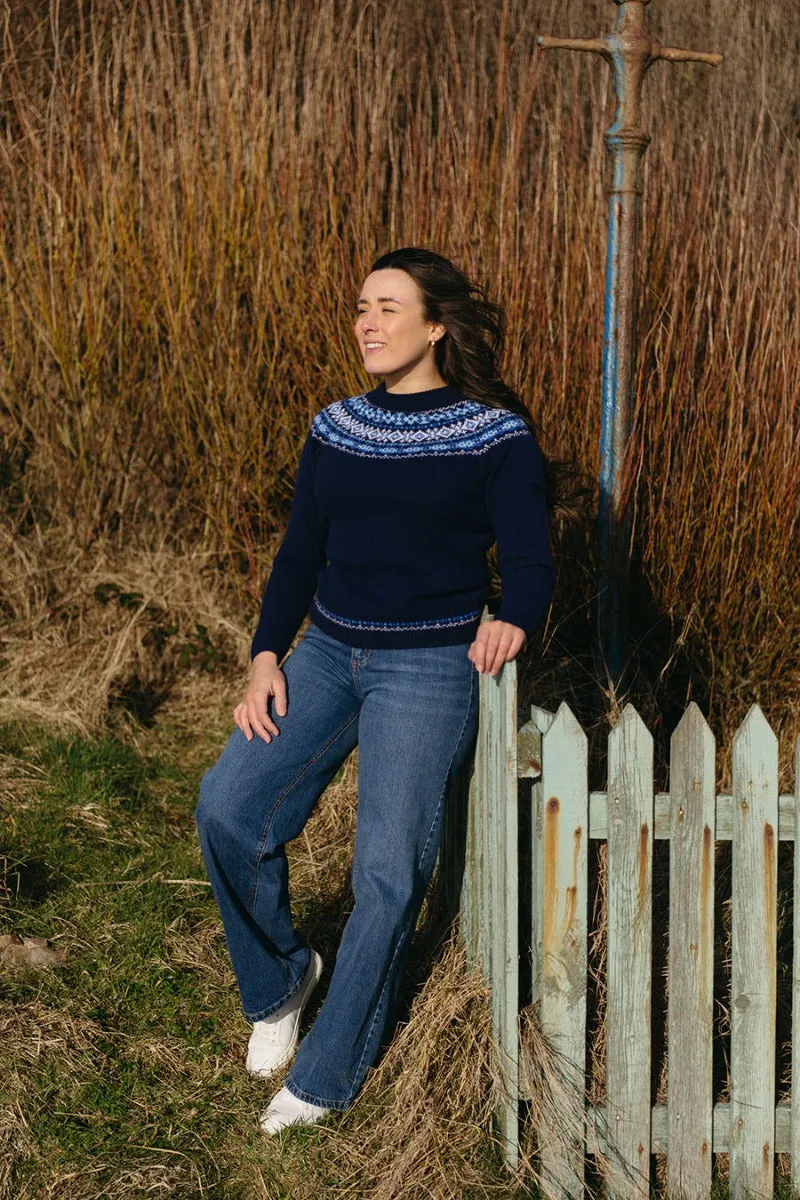 Womens soft lambswool fair isle jumper Cairngorm yoke - Navy
