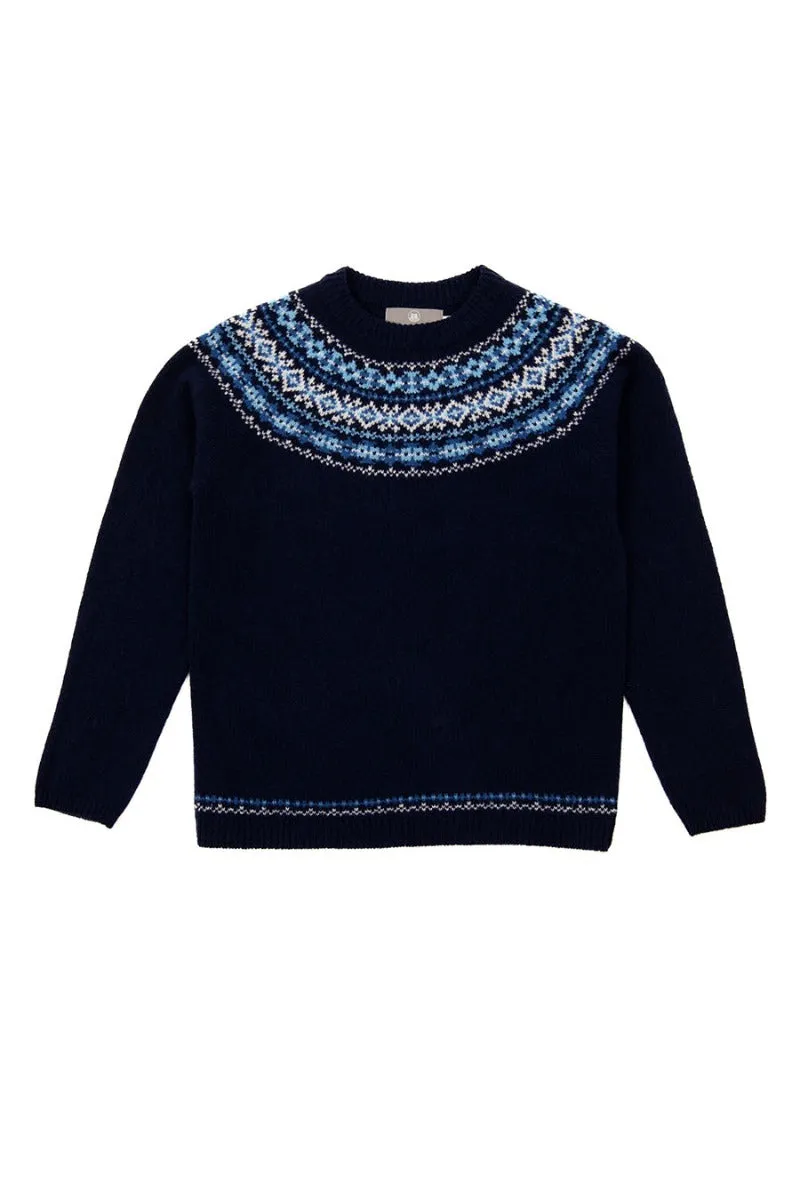 Womens soft lambswool fair isle jumper Cairngorm yoke - Navy