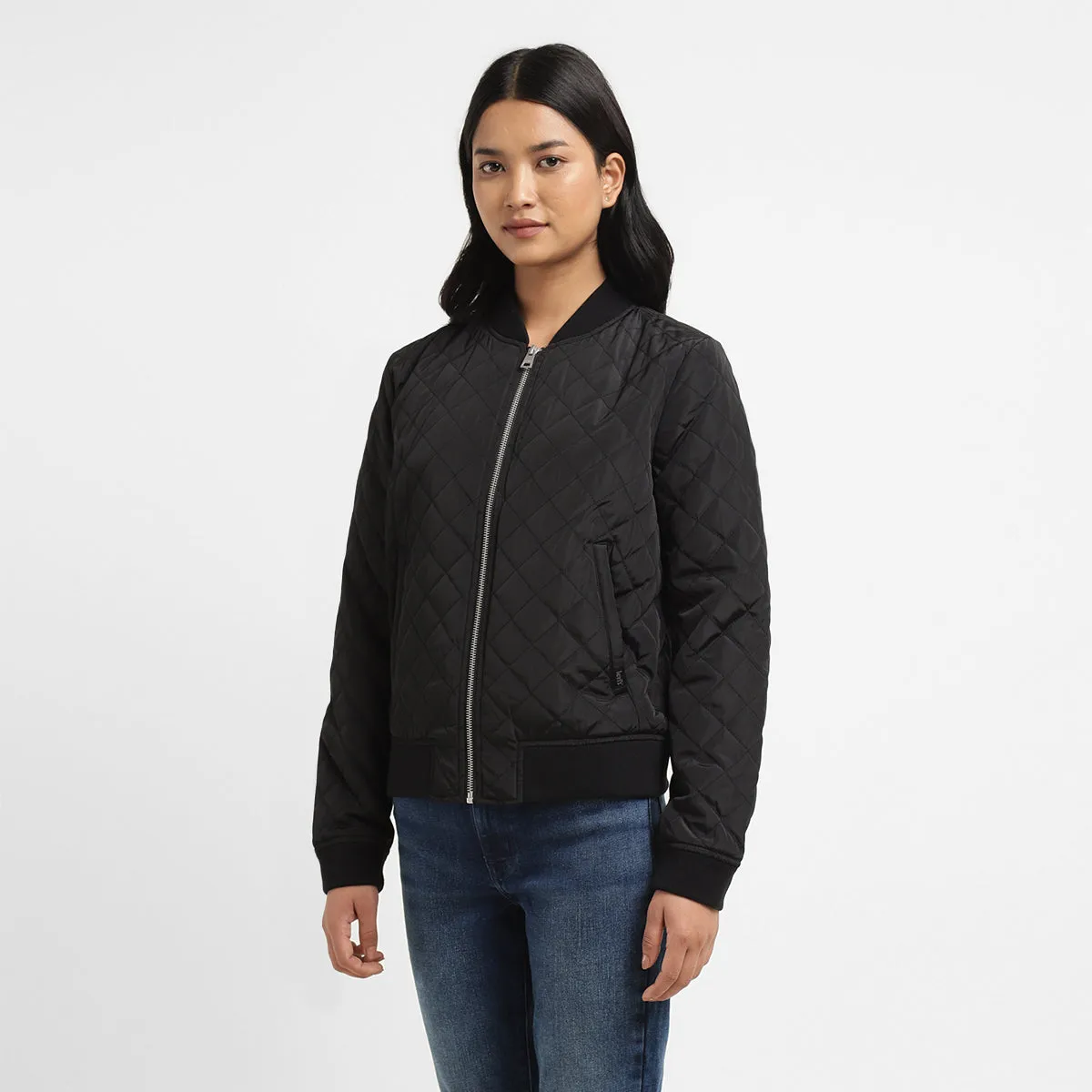Women's Solid Black Collar Neck Jacket