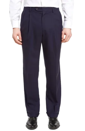 Wool Tropical Plain Weave<br>Pleated<br>Regular Rise<br>Blue Charcoal