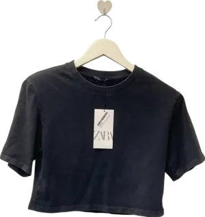Zara Black Cropped T-Shirt UK L